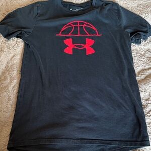 Under Armour Kids Black Tee with Red Basketball Logo